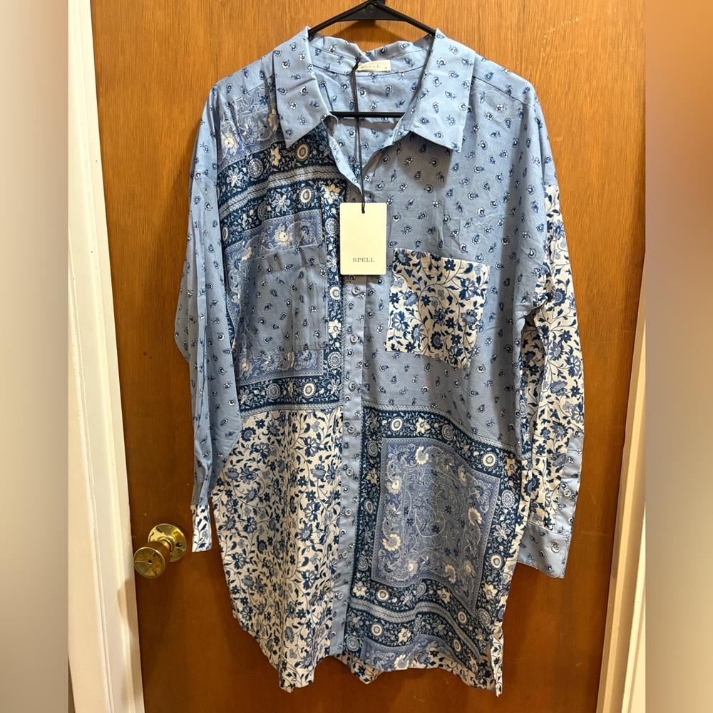 Nwot Spell Blue Patchwork Top - image 7